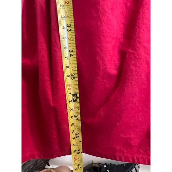 Red A-Line Dress with Wood Button Details - Picture 4 of 6